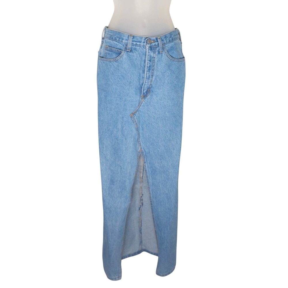 Vintage Guess Jeans Georges Marciano Denim Maxi Skirt Light Wash Slit Size 30